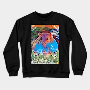 Cute whimsical hammie hamster sitting in wheat field Crewneck Sweatshirt